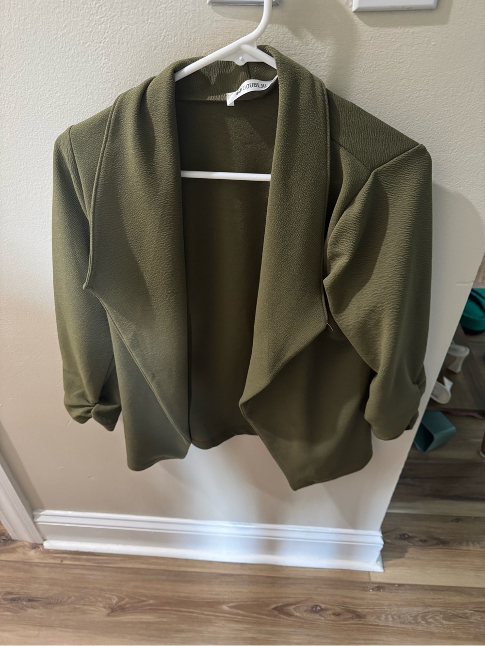 Olive Green Open-Front Women's Cardigan blazer - Picture 1 of 3